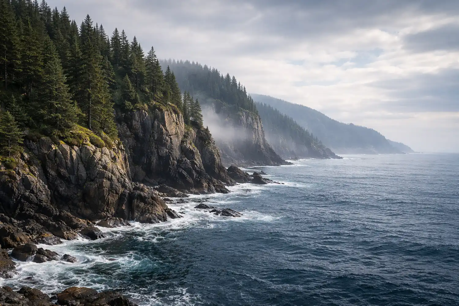 Evergreen cliffs standing watch over the Pacific